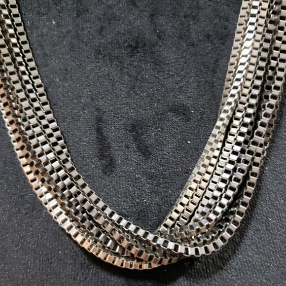 Womens Fashion Silver Tone Box Chain Multi Strand Necklace with Lobster Clasp - Picture 4 of 7